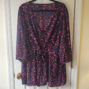 Torrid Black Blouse with Pink and Red Accents